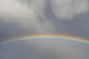 Bas Rhin Deserted Landscape Imprime: Rainbow appears in rain clouds in spring