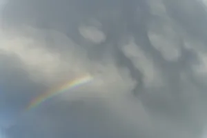 Springtime Alsace France Imprime: Rainbow appears in rain clouds in spring
