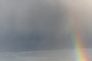 Springtime Alsace France Imprime: Rainbow appears in rain clouds in spring