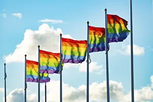 Colorful Diversity Imprime: Five rainbow flags in a row
