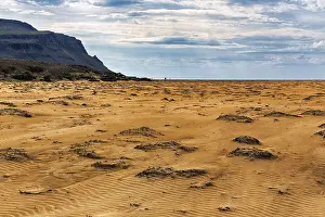 Icelandic Mountain Scenery Imprime: Remote sandy beach, wind-created structures