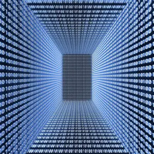 Symbolic Picture Representation Imprime: Empty room with binary code on the walls