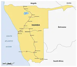 Mapa Imprime: Red de rutas y estaciones de tren en Namibia.