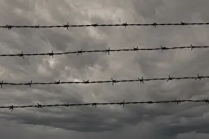 Dark And Gloomy Atmosphere Imprime: Four rows of barbed wire