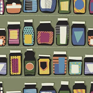 Vector Template Design Imprime: Seamless pattern with jars in colors