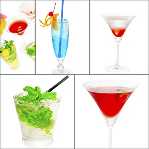 Cocktail Collage Imprime: Selection of cocktails drinks collage composition nested on a square frame