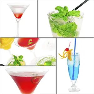 Cocktail Collage Imprime: Selection of cocktails drinks collage composition nested on a square frame