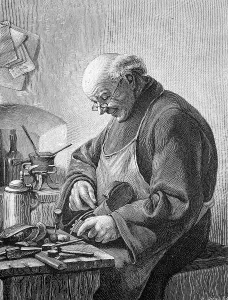 Handicraft Germany Imprime: Shoemaker in his workshop, 1880