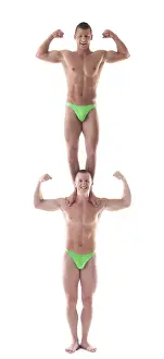 Circus Artist Training Imprime: Two smiling force acrobat posing in studio