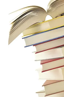 Plain White Background Imprime: Stack of books isolated on white background