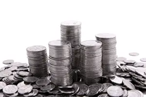 Stack Of Money Imprime: Stack of coins isolated on a white background