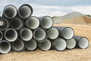 Deserted Building Site Imprime: Stack of finned tubes