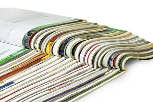Bright White Background Cutout Imprime: Stack of magazines isolated on white background