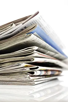 Studio Shot Of Papers Imprime: Stack of newspapers