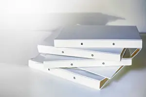 Office Work Concept Imprime: Stack of white file folder or ring binder waiting to be processed in an office
