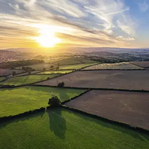 Drone Photography Devon Imprime: Sunset over Devon Fields from a drone