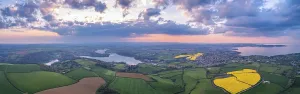 Aerial Photography England Imprime: Sunset over Devon Fields and Farmlands from a drone