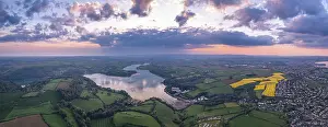 River Dart Drone Photography Imprime: Sunset over Devon Fields and Farmlands from a drone