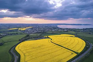 Drone Photography Devon Imprime: Sunset over Devon Fields and Farmlands from a drone