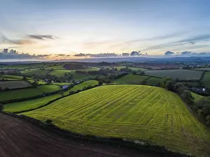 Sunset Over Farmland UK Imprime: Sunset over Fields and Farms, Devon
