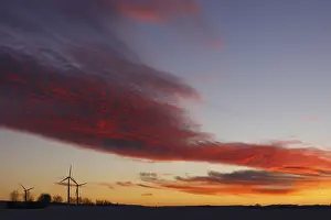 Green Energy Generation Imprime: Sunset, fields and windmills