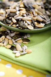 Deserted Countryside Scene Imprime: A table with several nuts and kernels