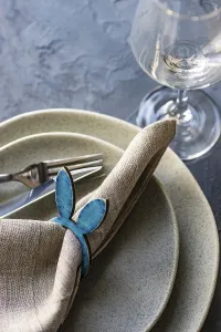 Text Free Space For Copy Imprime: Table setting for festive Easter dinner on rustic background with copy space