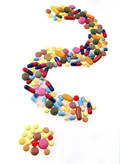 Healthcare Industry Icon Imprime: Tablets as question mark