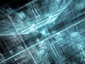 Futuristic Urban Design Imprime: Tech, sci-fi or virtual reality background with perspective - abstract computer-generated image
