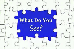 Blue Background Image Imprime: Text on missing jigsaw puzzle - What do you see