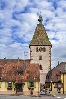 Historic City Fortification Imprime: Upper Gate and clock tower in Bergheim