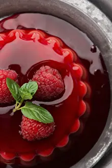 Vanilla Dessert Imprime: Vanilla pudding with raspberry and raspberry sauce