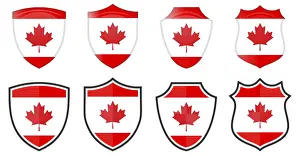 Canada Flag Imprime: Vertical Canada maple leaf flag in shield shape