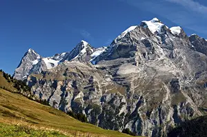 Swiss Alps Mountain Range Imprime: View of Mt. Eiger, Mt. Moench and Mt
