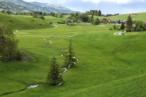 Central Europe Landscape Image Imprime: View of small stream and meadows