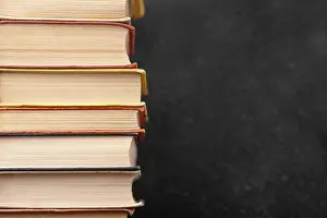 Book Stack Imprime: Front view stack different books with copy space