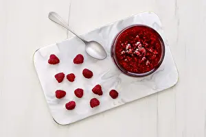 Homemade Preserves Recipe Imprime: Top view of transparent pot with raspberry jam