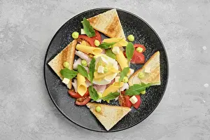 Gourmet Breakfast Ideas Imprime: Top view of triangular pieces of toast