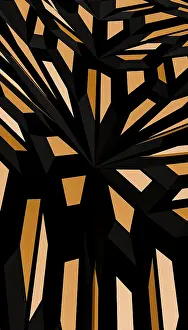 Elegant Architectural Style Imprime: A visually captivating 3D render featuring a complex geometric pattern in black and gold for a modern