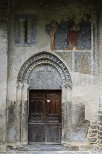 Impresiones de Pinturas murales del infierno y el diablo, iglesia románica, Mont pueblo, valle de Louron, Occitania, cordillera de los Pirineos, Francia Paisajes De Montaña Imprime: Pinturas murales del infierno y el diablo.
