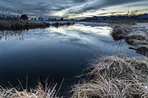 German Federal Republic Waterscapes Imprime: Water surface of the Ach with reflection and dramatic sky