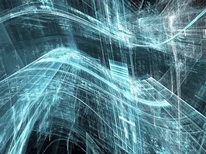 Arte Digital Imprime: Fondo de tecnología ondulado con rejilla.