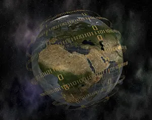 Digital World Map Imprime: World globe and binary code