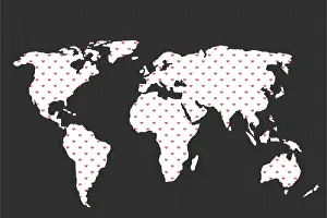Flat Earth Map Template Imprime: World map design with heart pattern